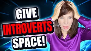 antoinette griffin holds her hands against the side of her head. Text on the image reads "give introverts space!"